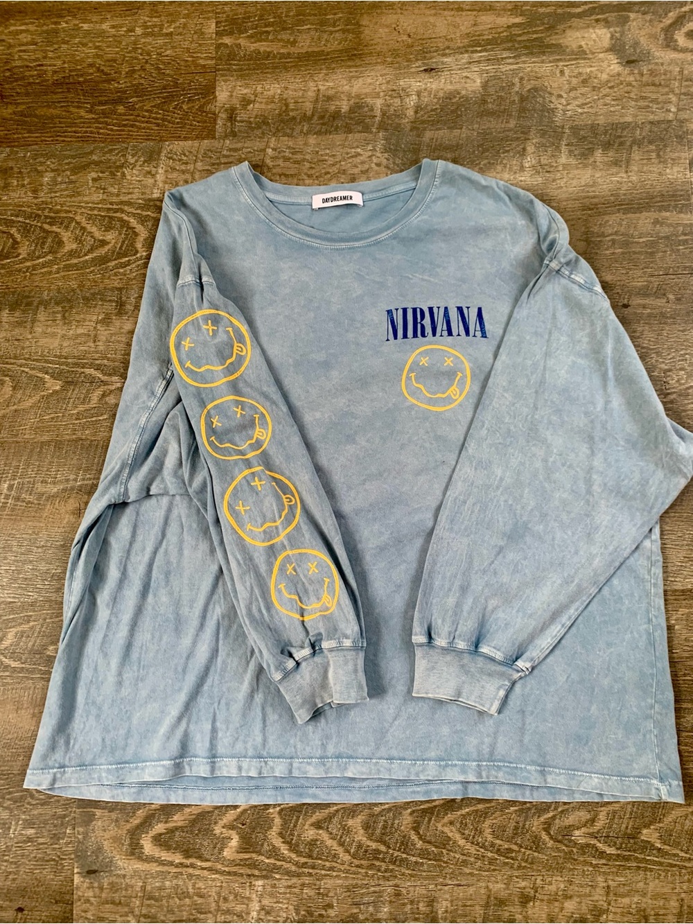 NIRVANA Blue Long Sleeve Tee with Yellow Smile Logos